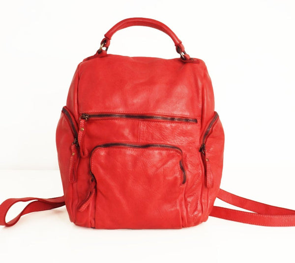 Aim - Red Leather Bag Monogram, Leather Backpack, Handmade Leather Backpack, Leather Backpack Women