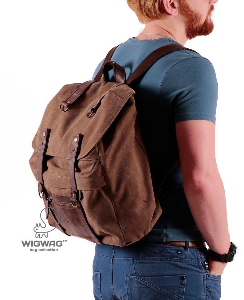 Men's backpack, canvas leather backpack, men's canvas bag, men's messenger bag, men's rucksack, brown canvas, mens leather canvas backpack