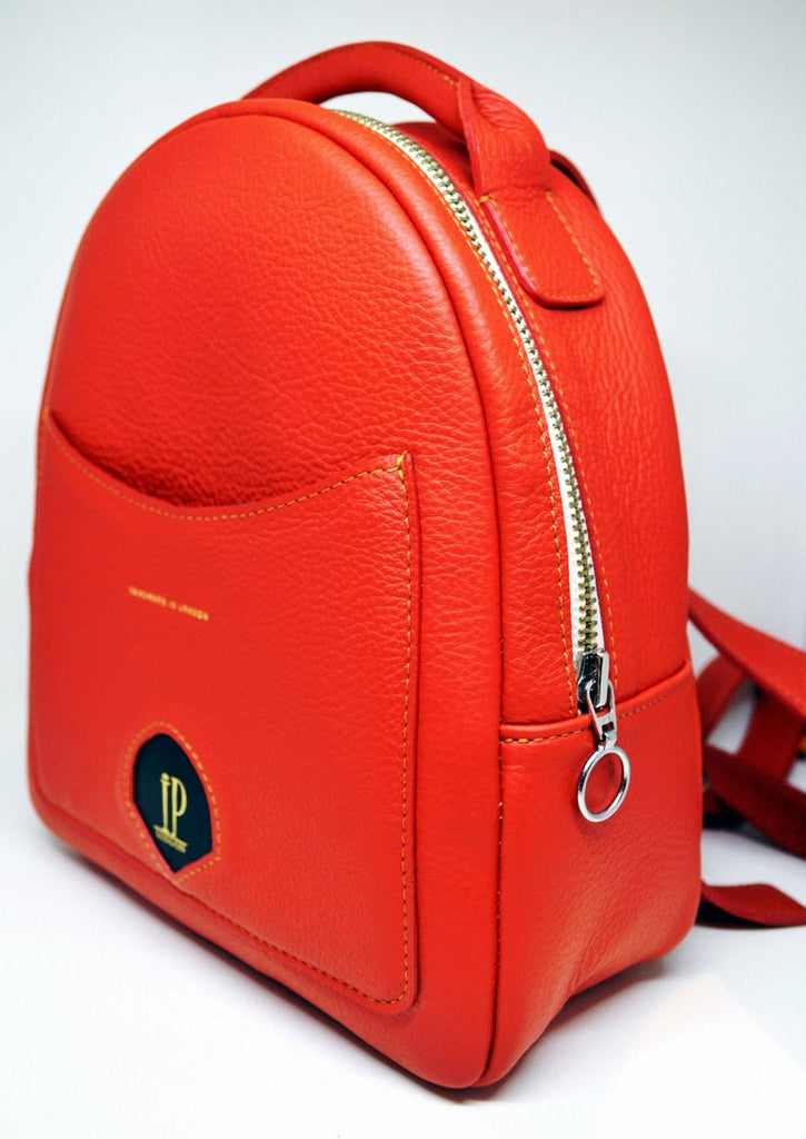 Leather backpack orange handmade,small leather bag pack for summer made in london,bag pack made in uk,orange bag-pack,bagpack hand made