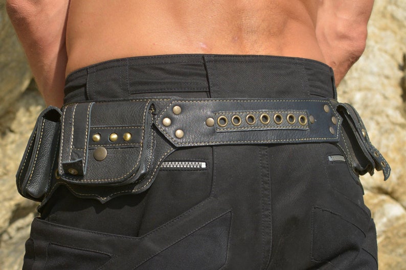 Leather Utility Belt | Man | Handmade Festival Pocket Belt | Hipster Hip Belt | Belt Bag | Fanny Pack | Goth | Burning Man | OFFRANDES