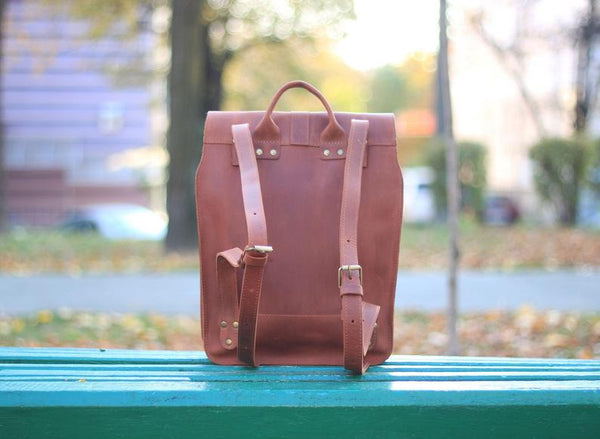 Brown leather backpack women/Laptop back pack for women/Leather book bag