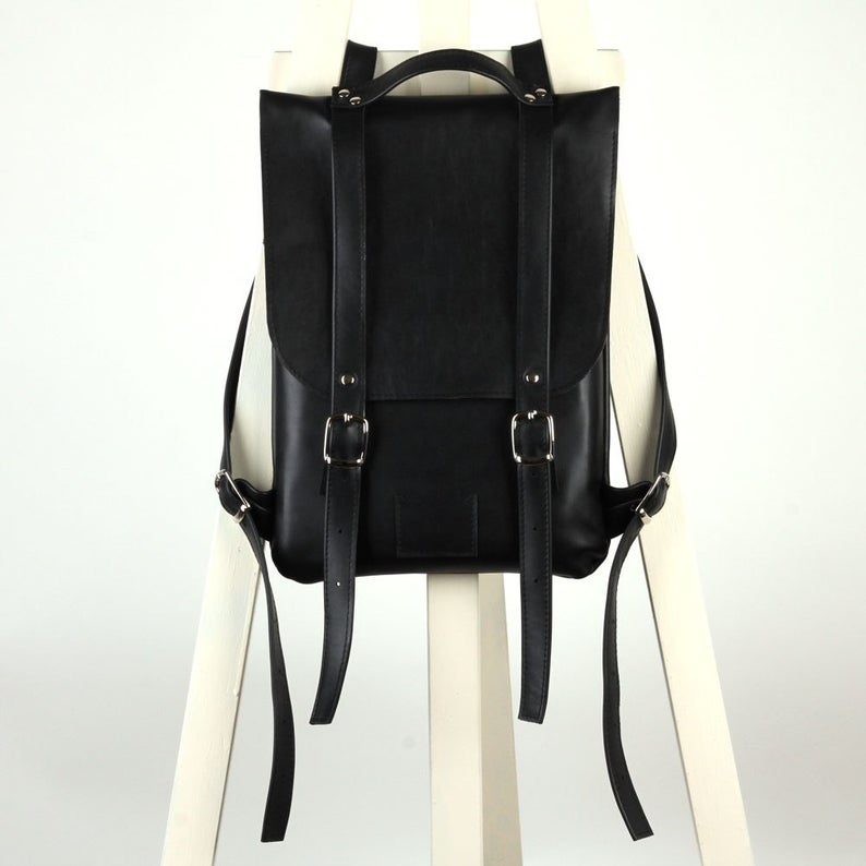 Black leather backpack rucksack  / Leather Backpack / Womens backpack
