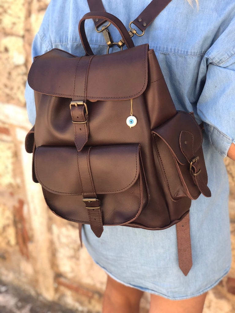 Deep Brown Leather Backpack, Leather Rucksack, Backpack Women, Made in Greece from Full Grain Leather, LARGE.