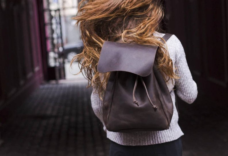 Japanese style leather backpack for women