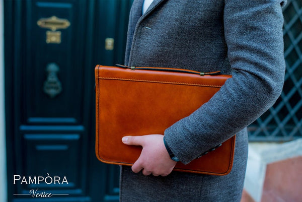 Business Padfolio - Italian Leather, Men Document Holder, Leather Portfolio Zipper Padfolio Organizer