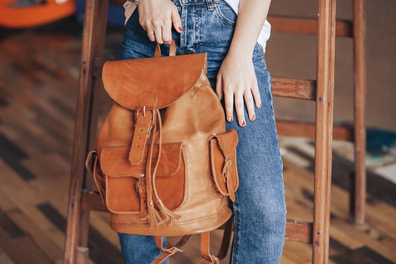 Leather Backpack, Brown Leather Backpack, Travel Backpack, Large Backpack, Backpack Bag, Unisex Backpack, Leather Rucksack with Pockets