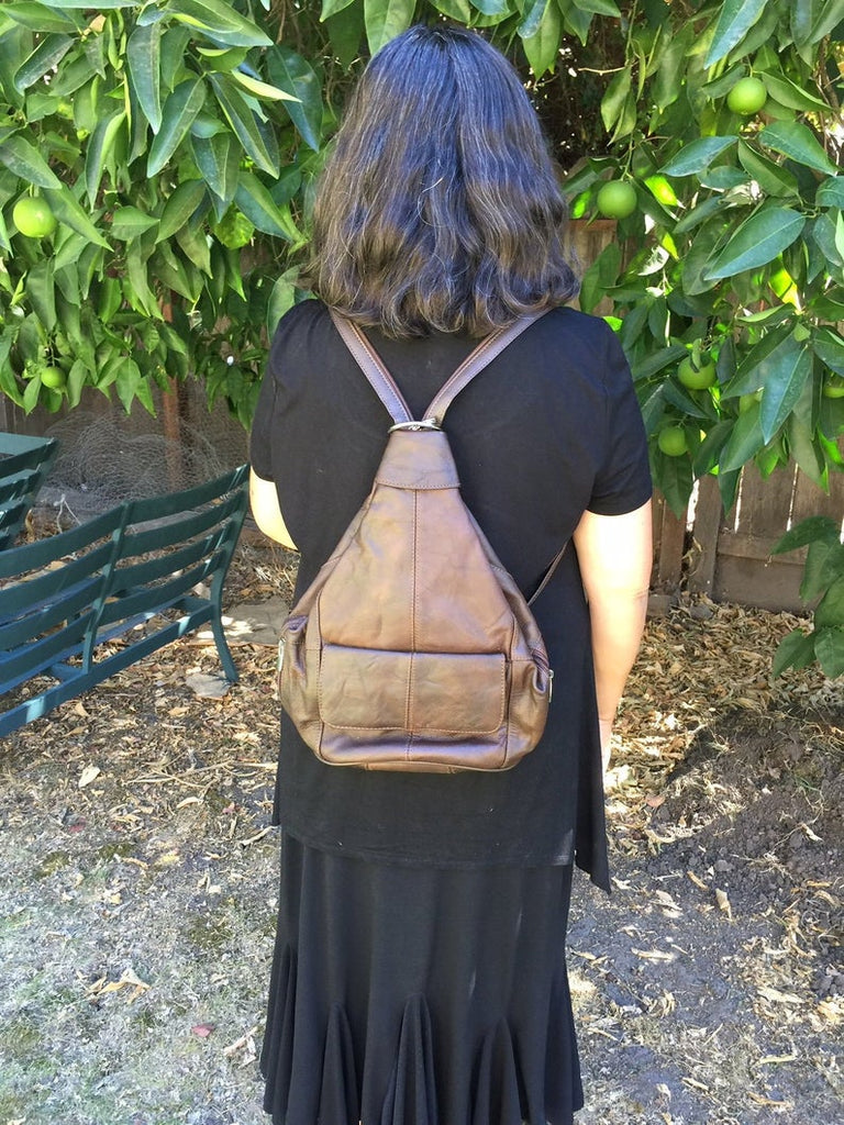 Leather brown backpack purse bag with adjustable strap