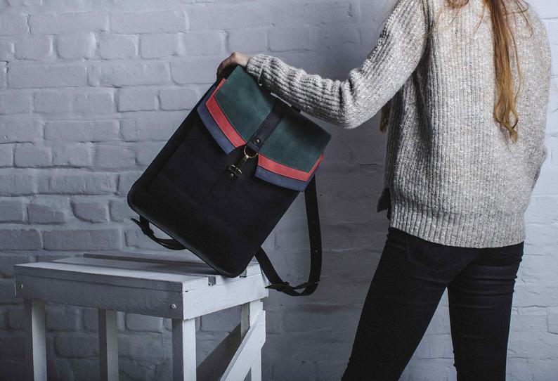 Handmade Black Leather Backpack | Women's Backpack | Full Grain Leather Backpack | Men's Rucksack | City backpack