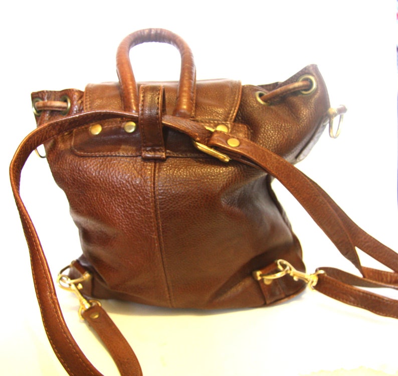 Mahogany LEATHER BACKPACK Rucksack deep brown Ruck sack 80s Tote Back pack or long handle handbag Festival 90s Grunge punk biker HB33