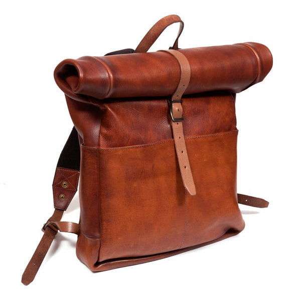 Vintage leather Rolltop Backpack - Cognac