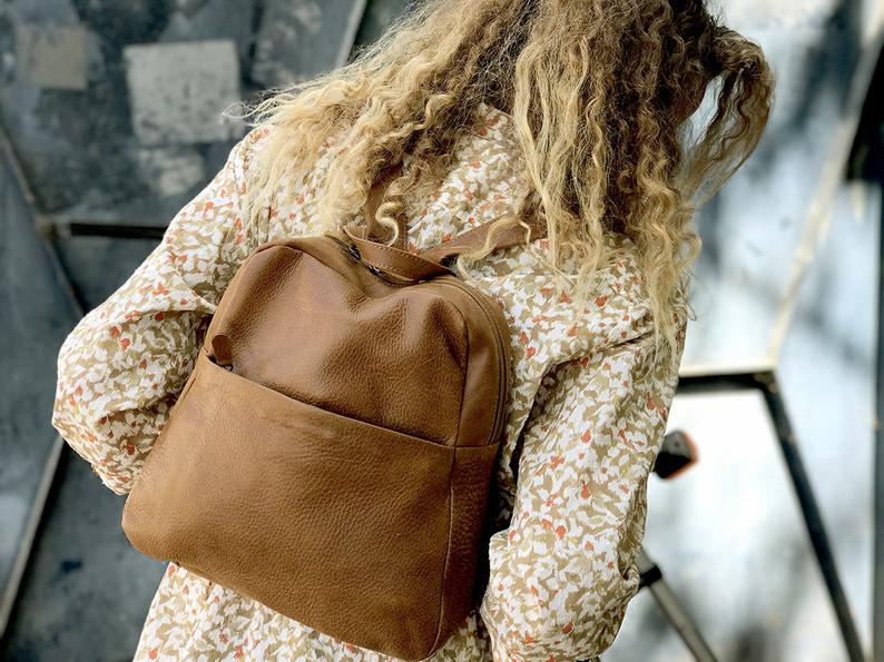Women leather Backpack purse bag lightweight Leather Rucksack Back pack Woman travel backpack