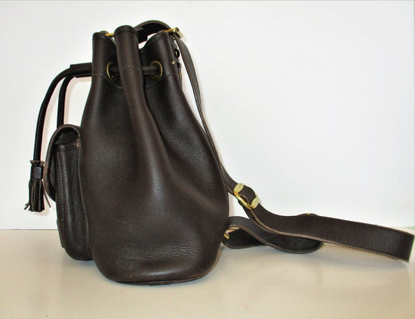 Vintage 1990s Dooney & Bourke Sling Purse Backpack Bucket Bag Dark Brown Leather