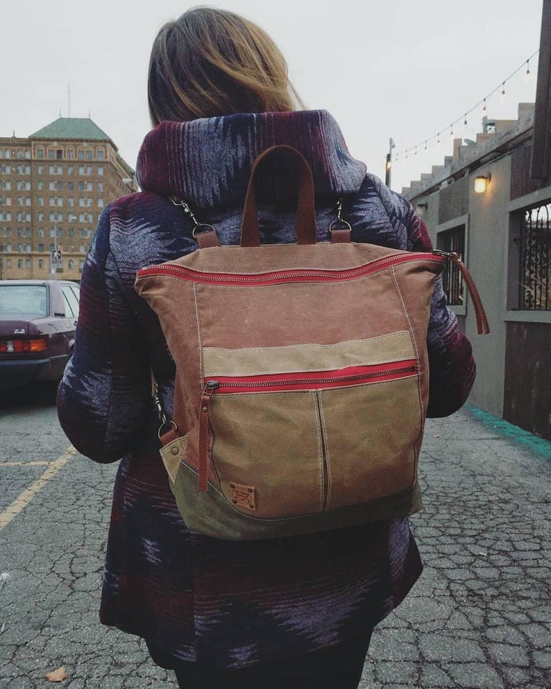waxed canvas + leather back pack