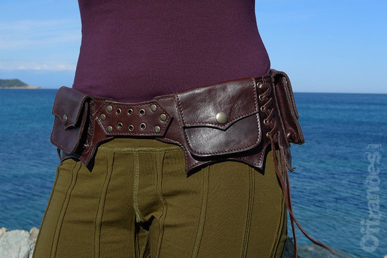 Leather Utility Belt | Brown Hip Belt | Travel Money Belt | Festival Fashion | Leather Pocket Belt | OFFRANDES