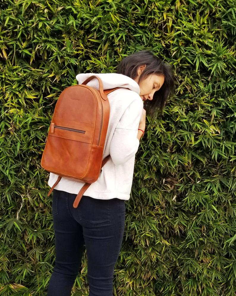 Brown Leather backpack men and women. Handmade leather backpack for commuting. Brown leather bag for commuting