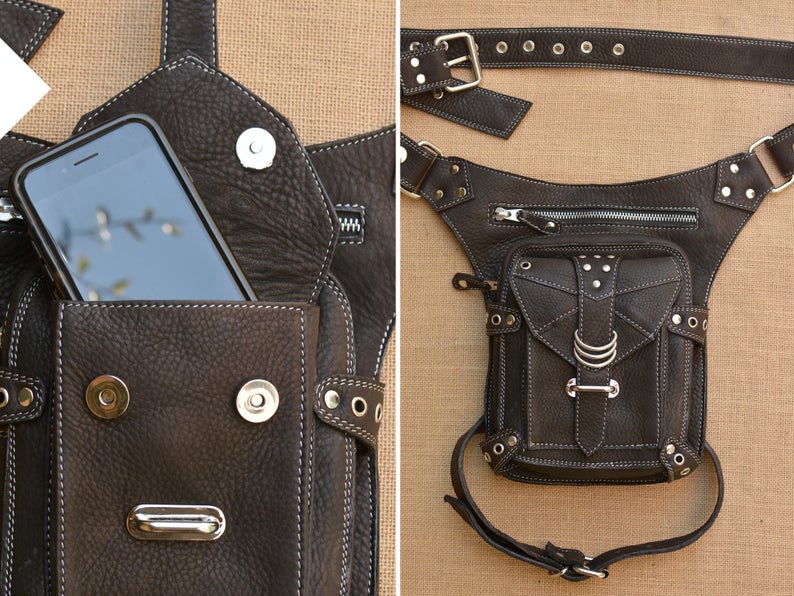 Leather Utility Belt | Leg Strap | Festival Hip Belt | Travel Fanny Pack | Biker | Boho Gypsy | Steampunk | Burning Man | Unisex | OFFRANDES