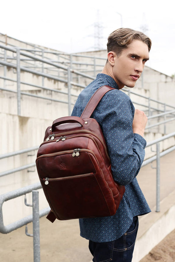 Men's Leather Backpack, Leather Rucksack, Travel Backpack, 13" Laptop Backpack for Men, Gift for Him - The Perks