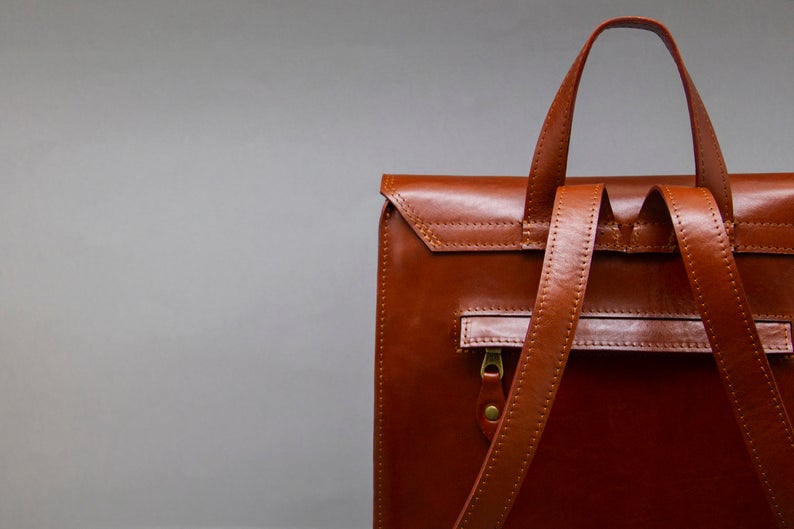 Leather backpack,Backpack bag, Cognac leather backpack, leather back pack