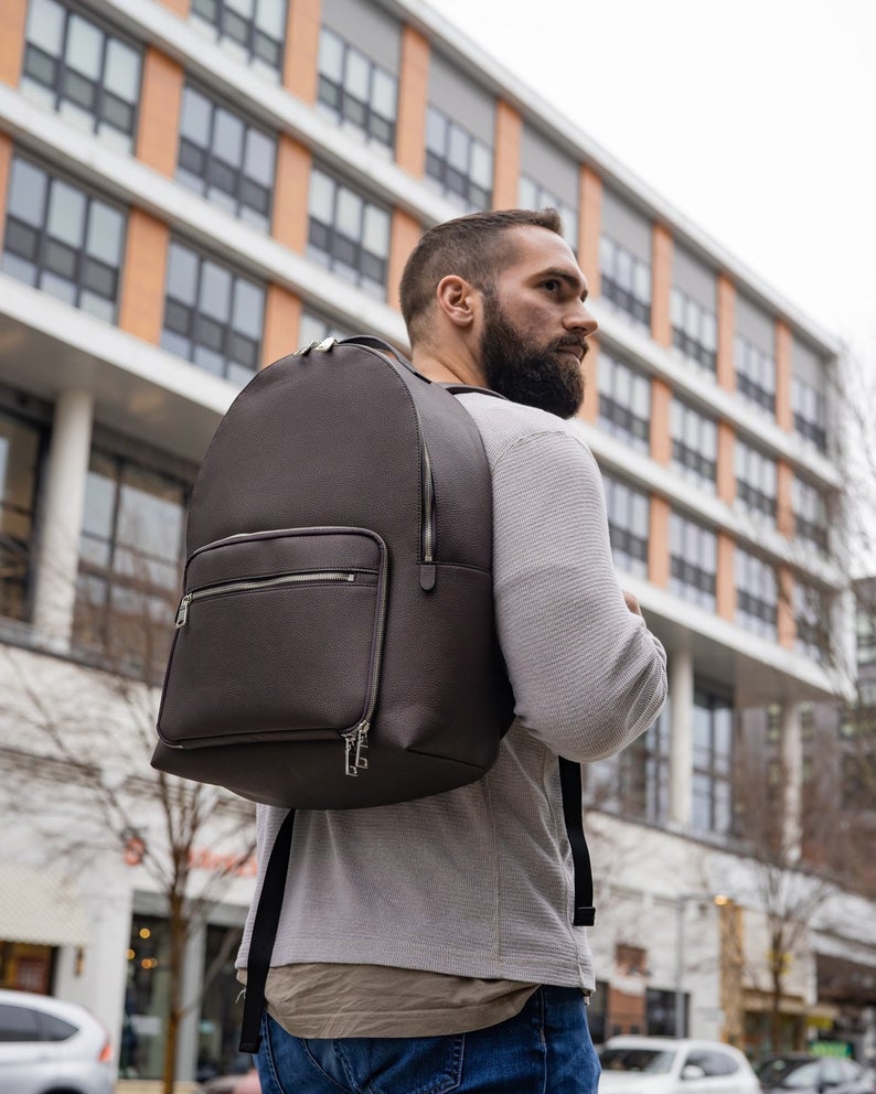 Leather backpack Dio- brown high fashion meal prep back pack