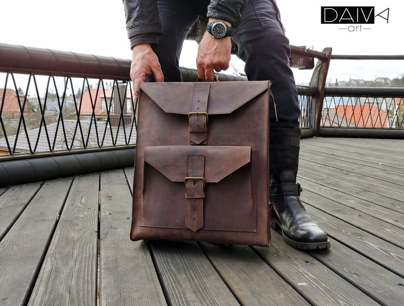 Stylish Handmade Brown Genuine Leather Backpack for Men 164