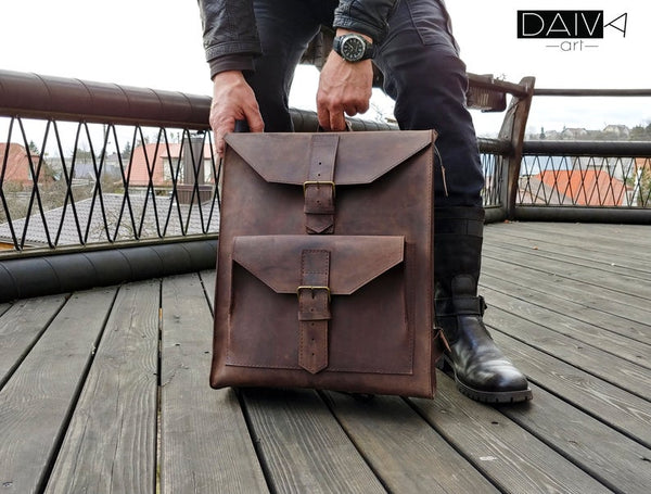 Stylish Handmade Brown Genuine Leather Backpack for Men 164
