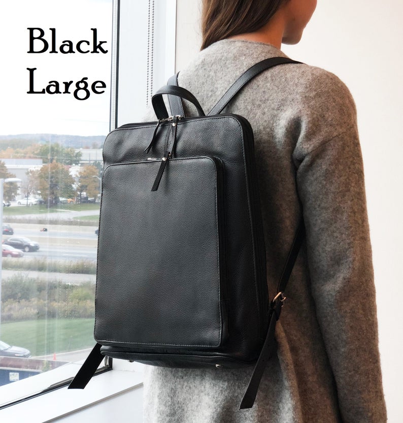 Full Grain Leather Backpack Fits 14" Laptop, Leather Knapsack Rucksack Briefcase Travel Bag Handmade Leather Anniversary Gifts