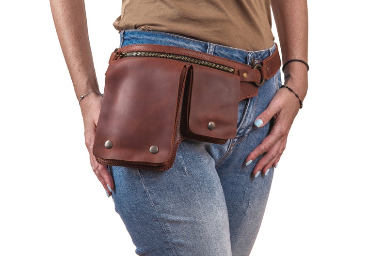 Leather hip bag festival, Utility belt bag, Fanny pack for women