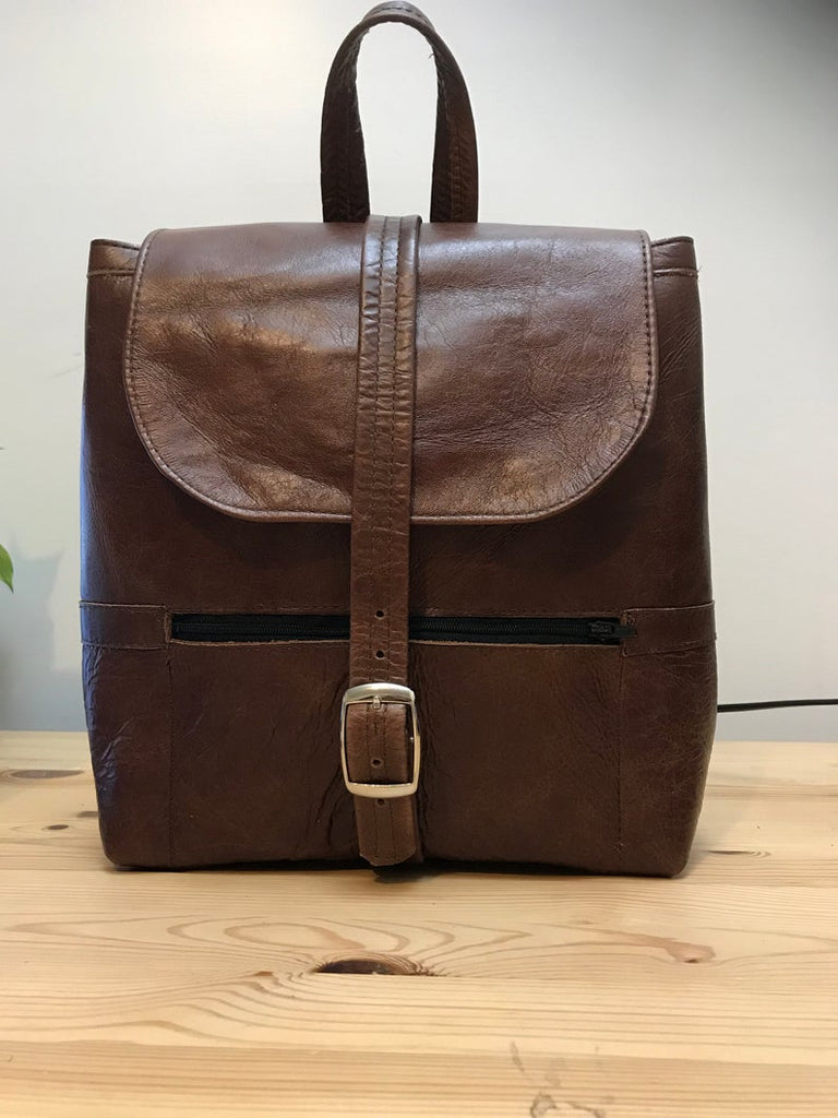 Leather Back Pack-Brown leather Mini back pack, great gift, travellers bag