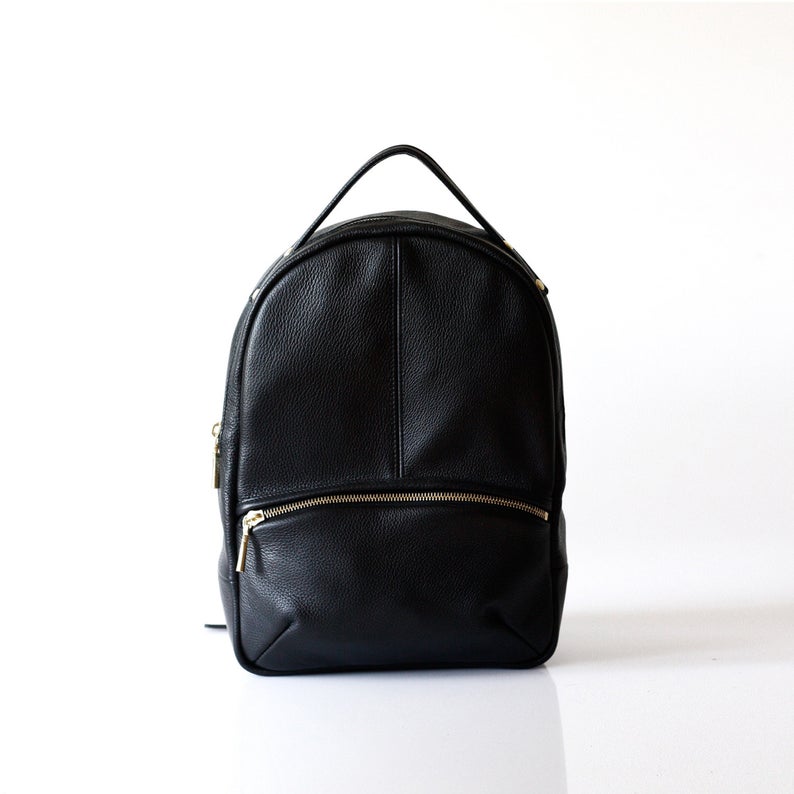 Leather Backpack OPELLE Baby Kanye Back Pack purse in Black