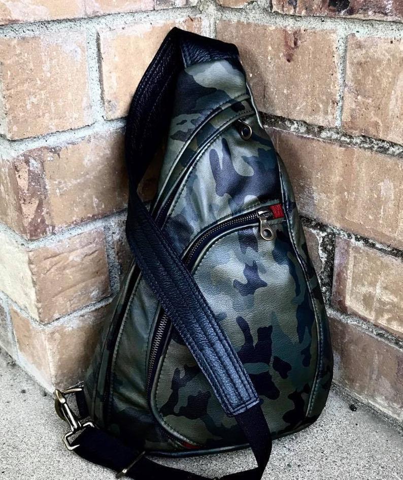 Leather Sling Bag, Leather rucksack, Leather backpack, Canvas or Canvas and leather - Sling Bag - Laurel Dasso