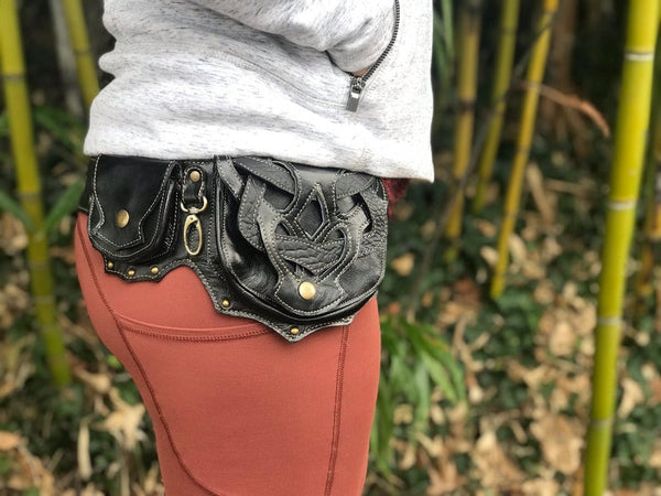 The Black Leather Arbor Hip Belt - Utility Belt - Festival Belt