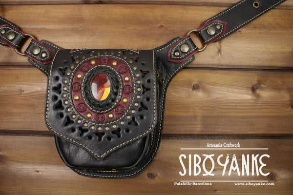 Leather Utility Belt-Hip Belt with MOKAITE by Sibo Yanke. HANDMADE