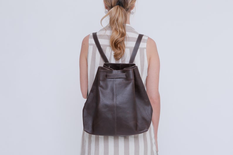 Leather Backpack Women, Drawstring Backpack Leather, Brown Leather Backpack Purse, Women Backpack Purse, Handmade Leather Bag, CLEARANCE