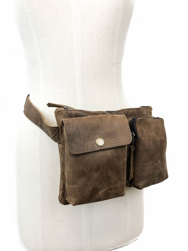 Leather Utility Belt-Hip Belt with MOKAITE by Sibo Yanke. HANDMADE
