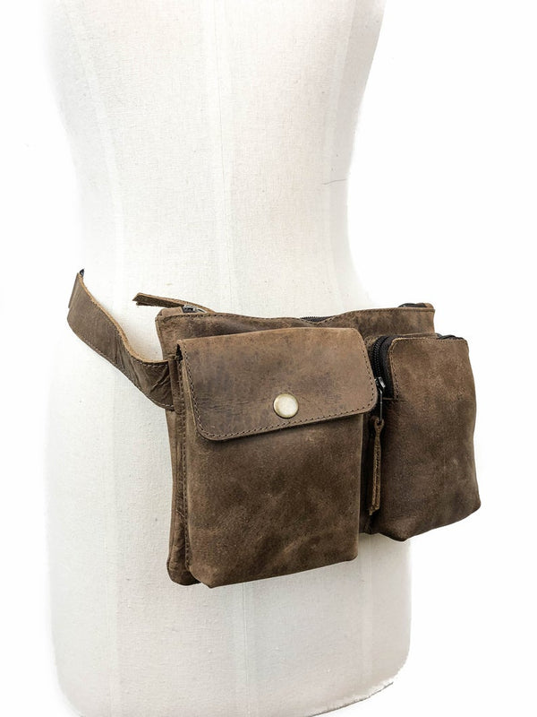 Leather Utility Belt-Hip Belt with MOKAITE by Sibo Yanke. HANDMADE