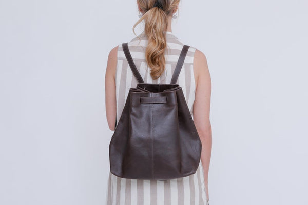 Leather Backpack Women, Drawstring Backpack Leather, Brown Leather Backpack Purse, Women Backpack Purse, Handmade Leather Bag, CLEARANCE