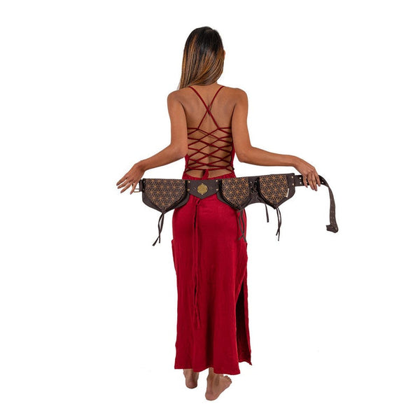 Leaf Festival Belt, Burning Man Utility Belt, Steampunk pocket belt, Hippy bum bag, Psytrance hip pouch, Sacred Geometry, Flower of Life
