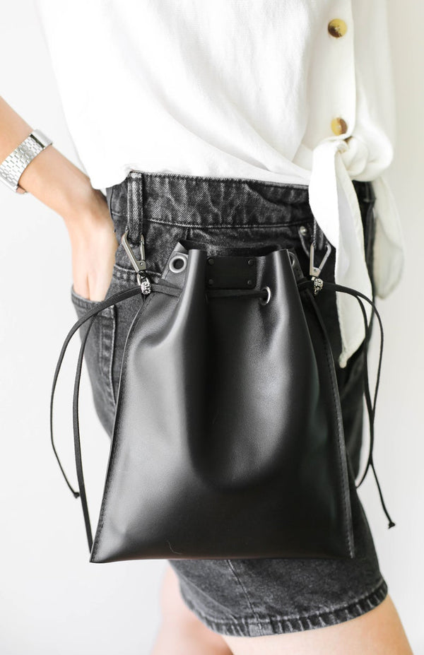 Back Leather Crossbody Bag, Convertible Bag, Black Fanny Pack, Small Leather Bag, Black Leather Purse