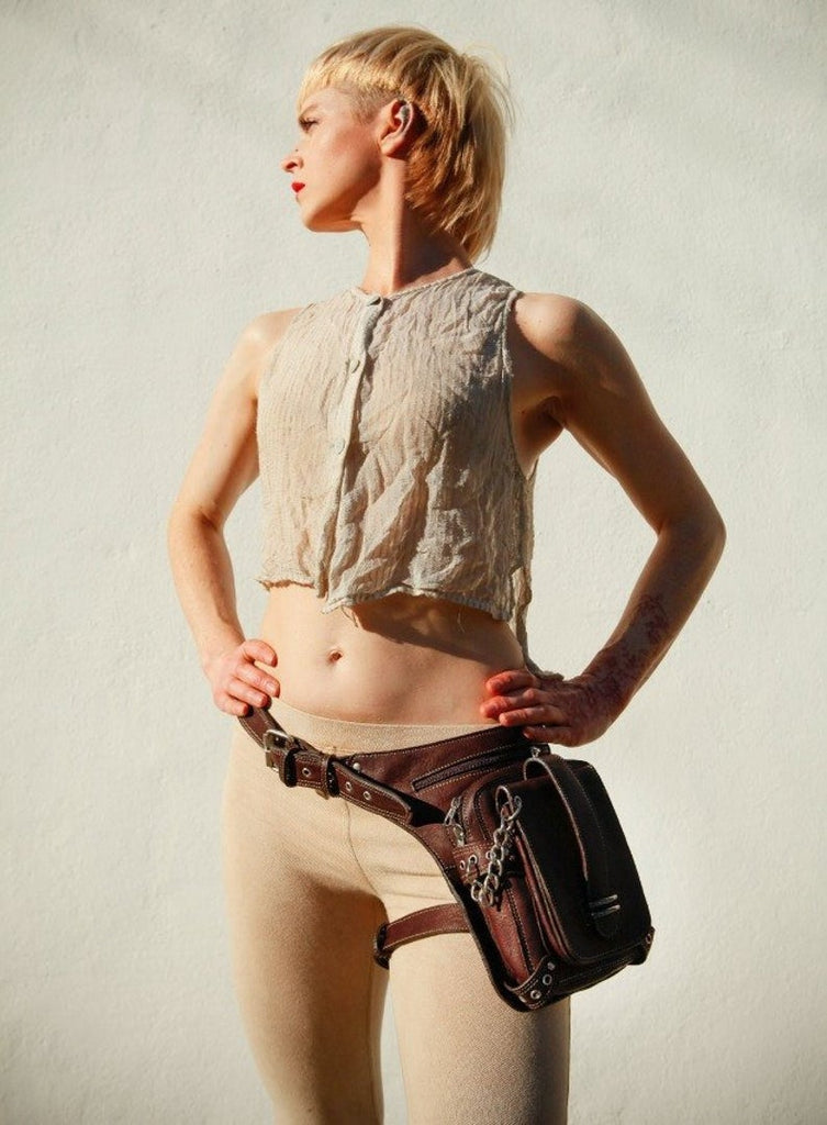 Brown Leather Utility Bag with Leg Strap - Doubles as Shoulder Bag